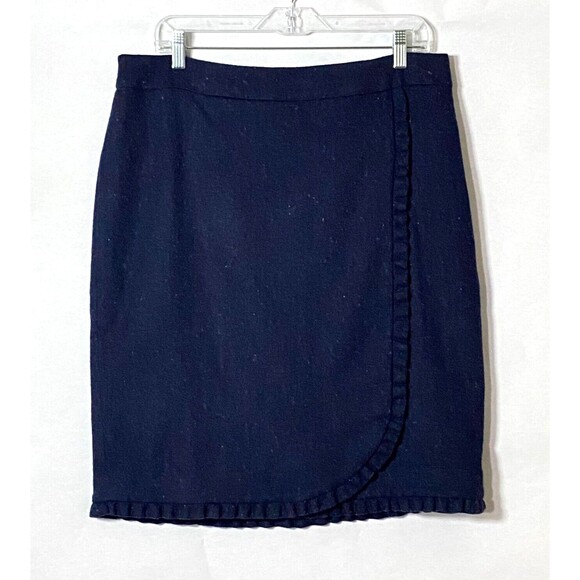 Talbots Speckle Faux Wrap Skirt Womens 14 Multicolor Ruffle Trim Woo Blend Lined - Picture 2 of 12